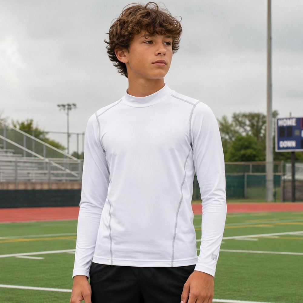 Russell Athletic Youth L 14/16 White Dri-Power Mock Neck Base Layer